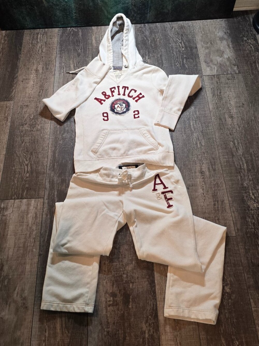 Abercrombie Fitch Womens Medium Cream Hoodie Sweatpants Set A F 1892 Matching